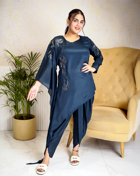 Asymmetrical Premium Blue Tulip Designer Co-ord Set