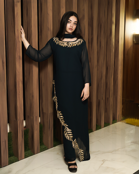 Asymmetrical Black Leafed Co-ord Set