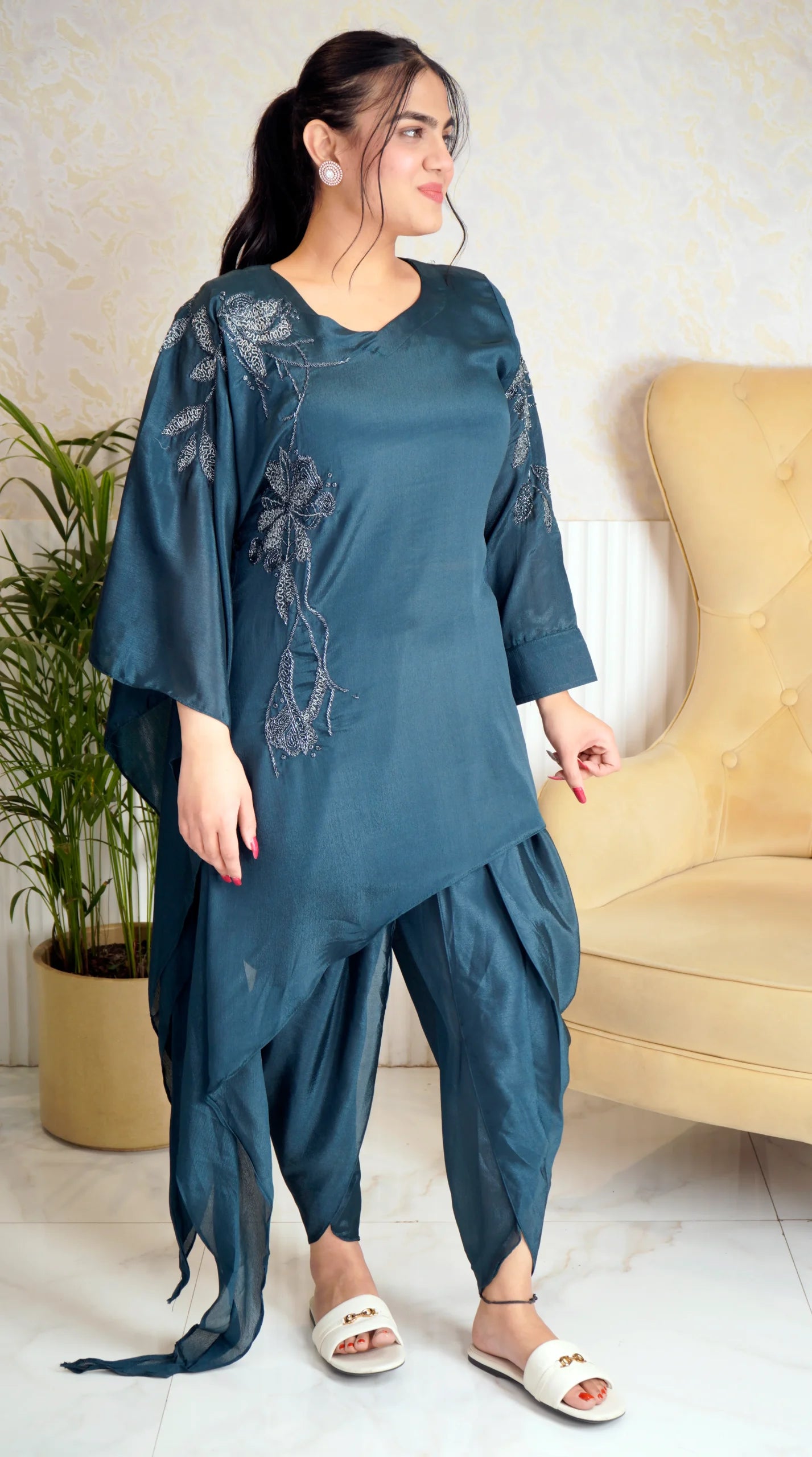 Elegant Green Asymmetrical Designer Suit