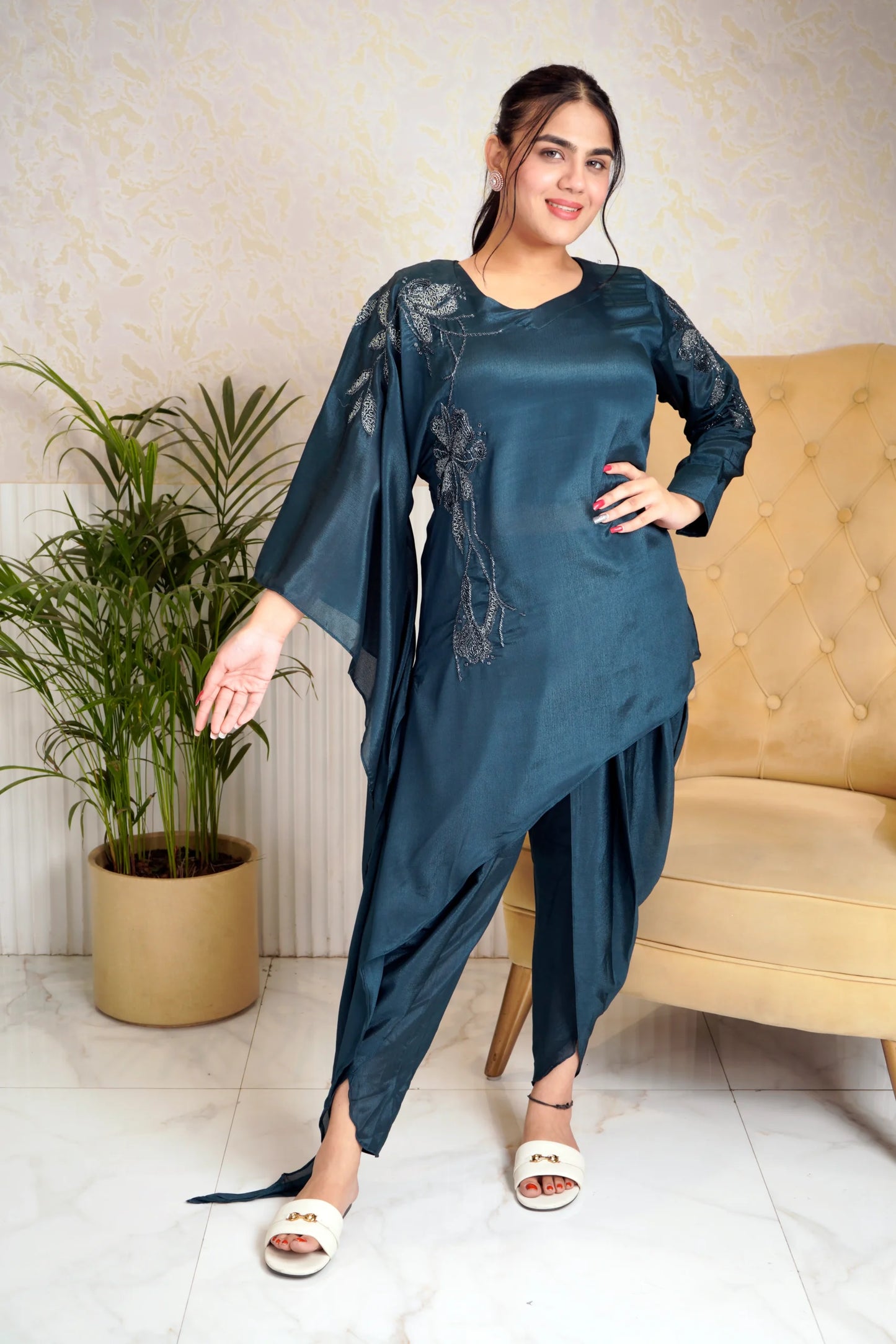 Elegant Green Asymmetrical Designer Suit