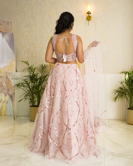 Elegant Pink Western Lehenga Party Wear Designer Skirt & Blouse Set