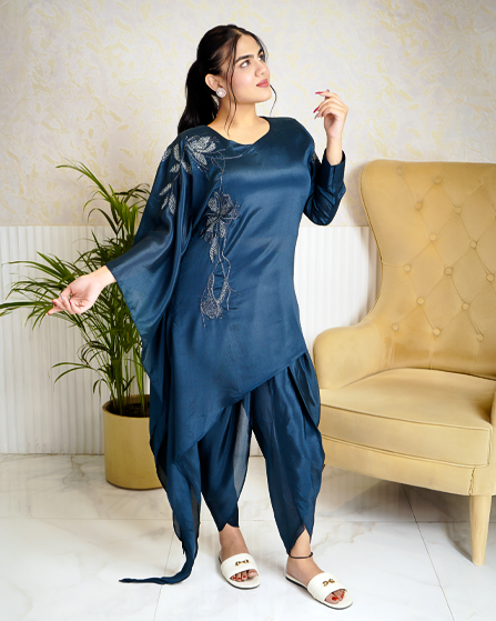 Asymmetrical Premium Blue Tulip Designer Co-ord Set