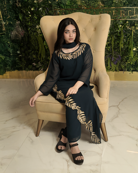 Asymmetrical Black Leafed Co-ord Set