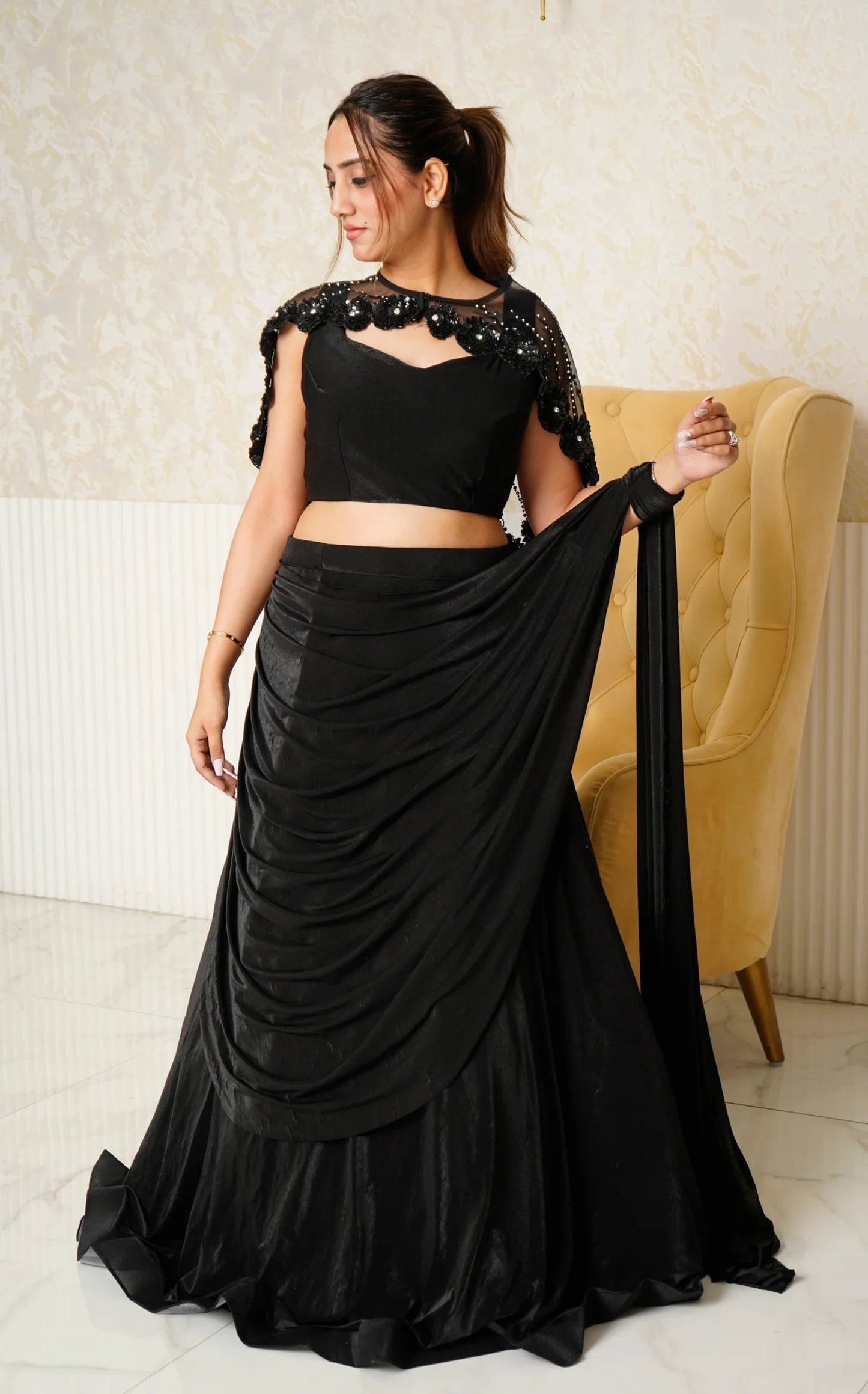 Elegant Black Indo Western Premium Dress