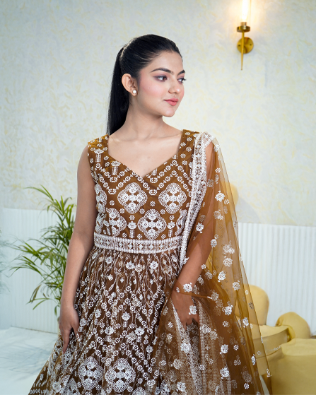 Mehendi Green Embroidered Peplum Lehenga Set