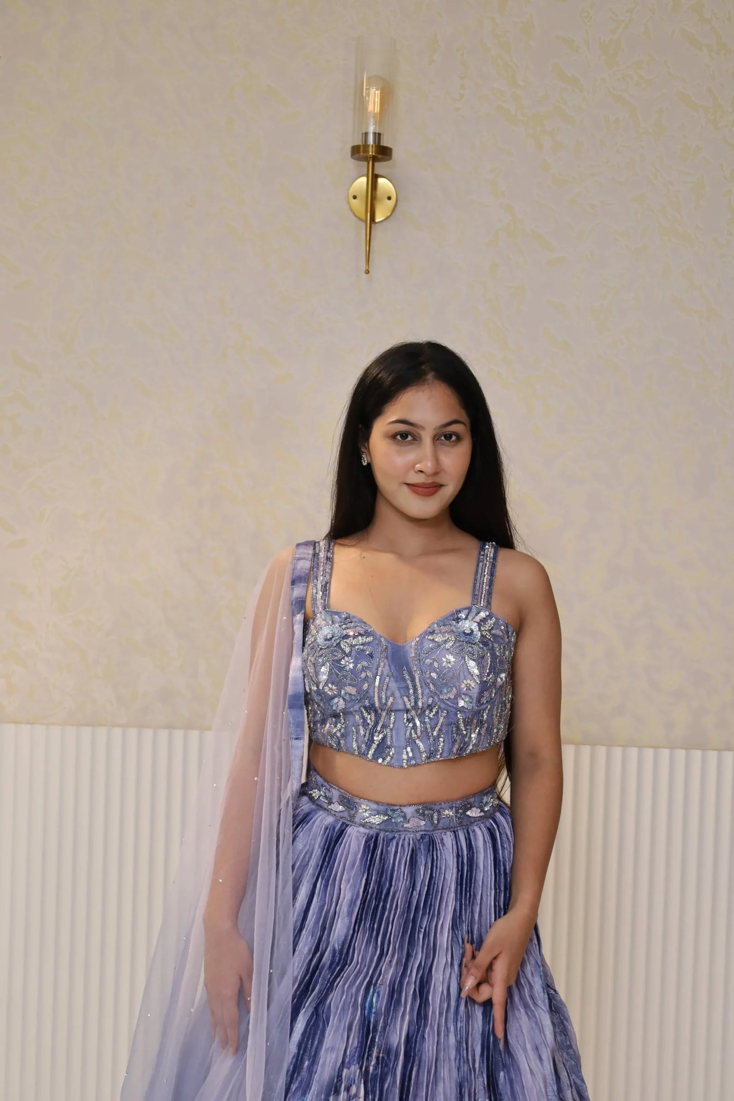 Designer Purple Lehenga with Floral Embroidery & Trendy Crop Top