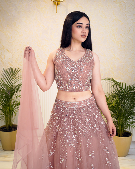 Graceful Rose Pink Party Wear Lehenga with Stunning Dupatta