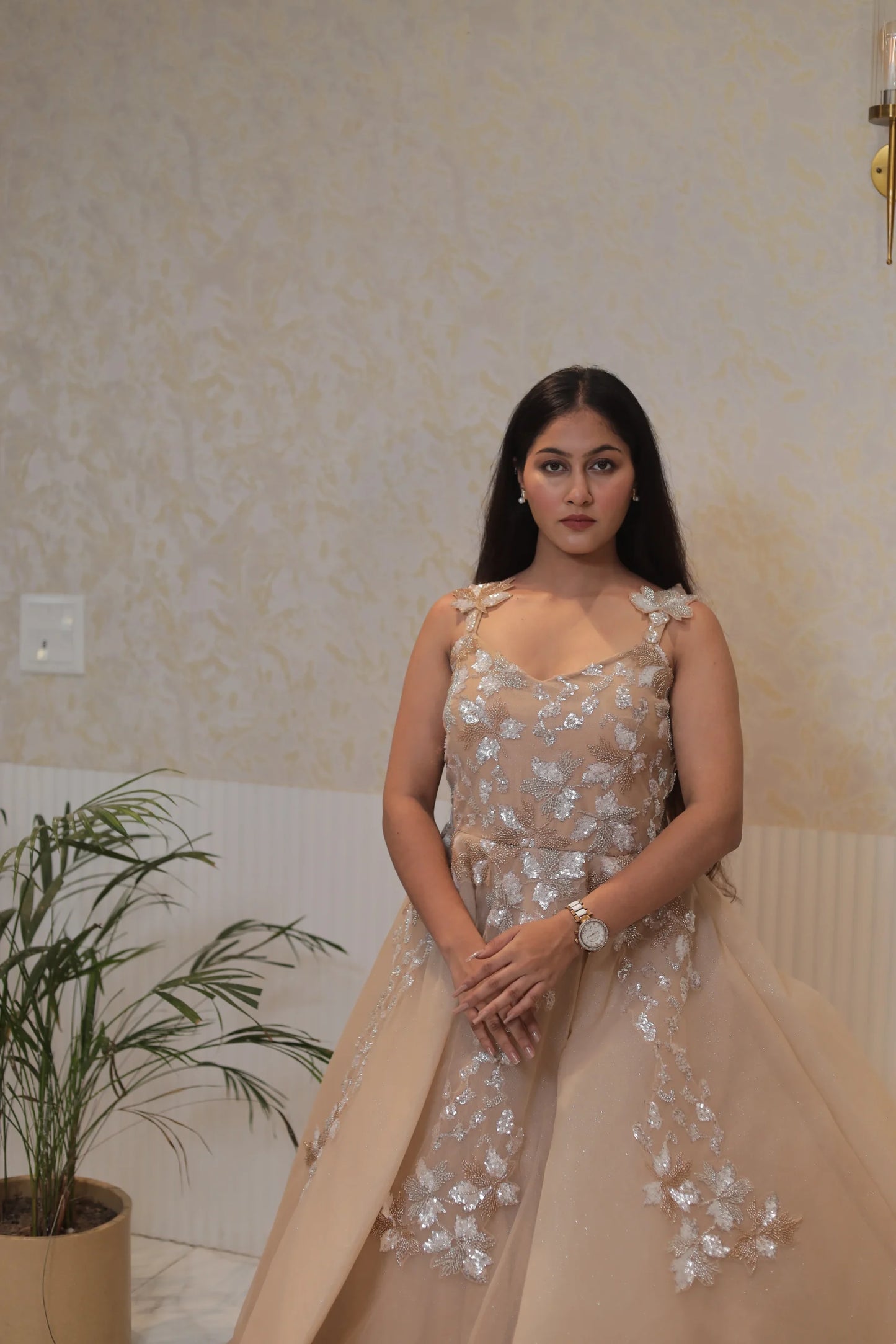 Designer Cream Sequin & Cutdana Detailing Gown