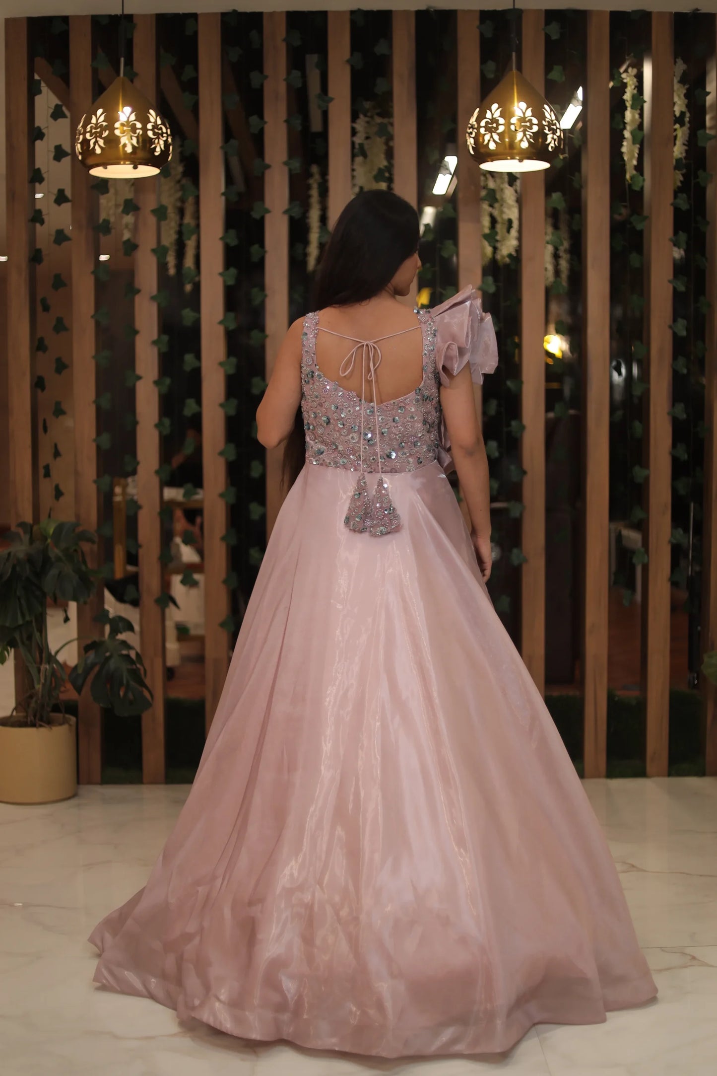 Blush & Shine – Glossy Pink Designer Gown