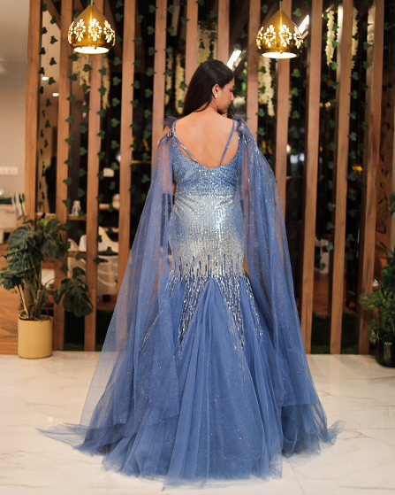 Blue Mermaid Style Indo-Western Gown