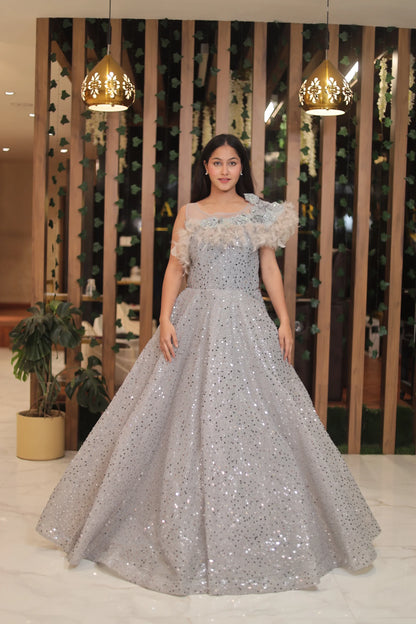 Shimmering – Pearl & Sequin Embroidered Grey Gown