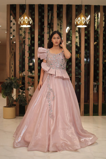 Blush & Shine – Glossy Pink Designer Gown