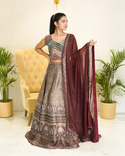 Hariyali Noor A Regal Embroidered Lehenga for Festive Elegance