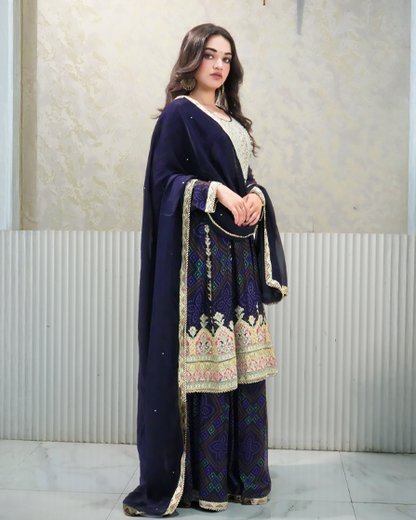 Royal Purple Suit Set with Intricate Work and Embellished Dupatta