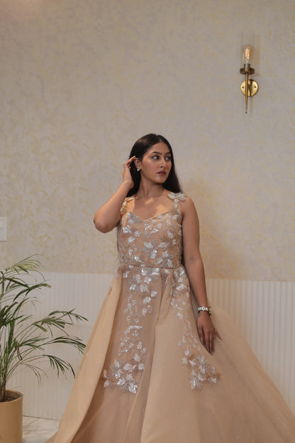 Designer Cream Sequin & Cutdana Detailing Gown