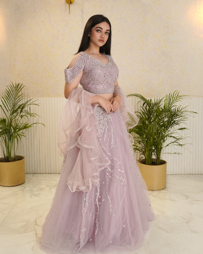 Mauve Color Designer Crop Top Lehenga with Stylish Dupatta