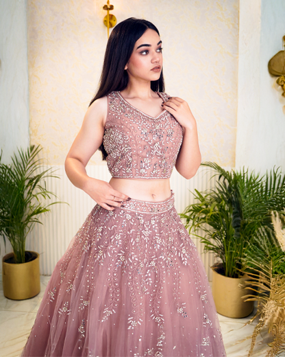 Graceful Rose Pink Party Wear Lehenga with Stunning Dupatta
