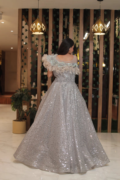 Shimmering – Pearl & Sequin Embroidered Grey Gown