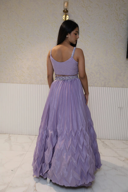 Elegance Purple Designer Crop Top With Skirt & Embellished Dupatta