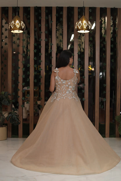 Designer Cream Sequin & Cutdana Detailing Gown
