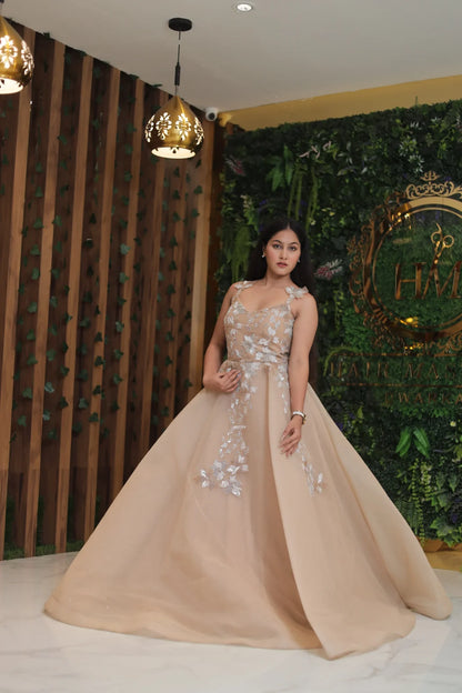 Designer Cream Sequin & Cutdana Detailing Gown