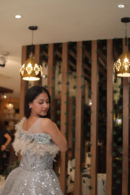 Shimmering – Pearl & Sequin Embroidered Grey Gown