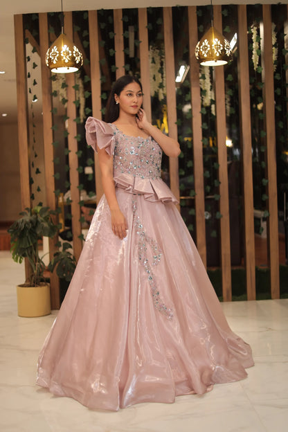 Blush & Shine – Glossy Pink Designer Gown