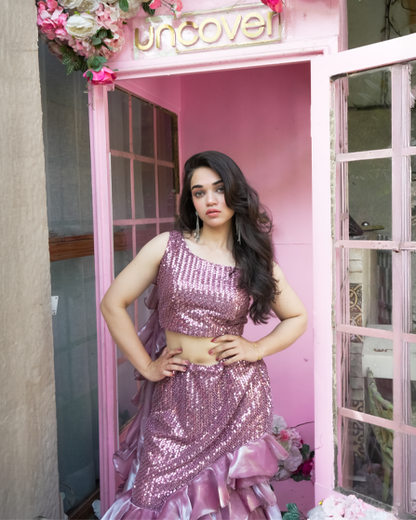 Chic Designer Floral Crop Top & Fiscut Skirt Set