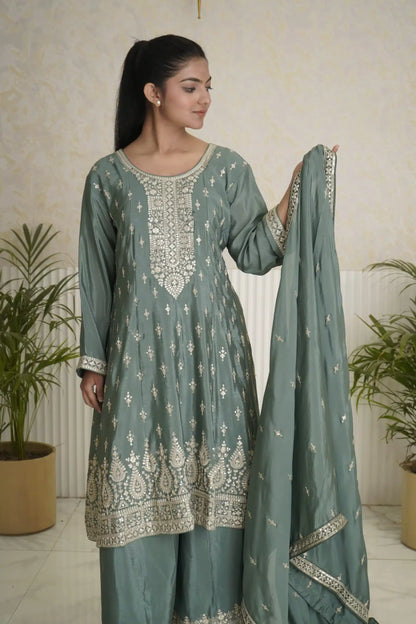 Elegant Light Green Straight Palazzo Suit