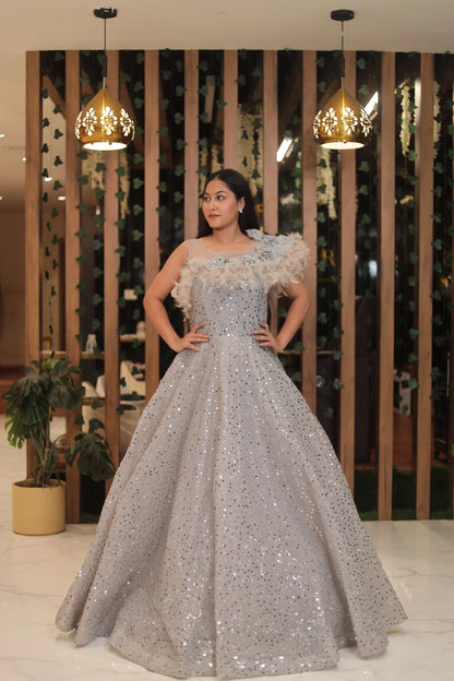 Shimmering – Pearl & Sequin Embroidered Grey Gown