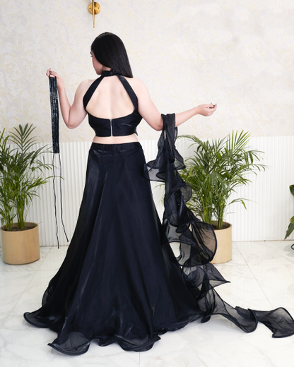 Modern Elegance Cocktail Dress with Frilled Dupatta