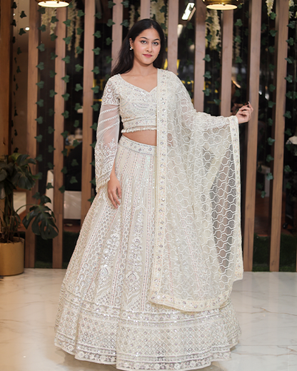 Moonlit Aura Off-White Lehenga Choli With Thread Work Dupatta