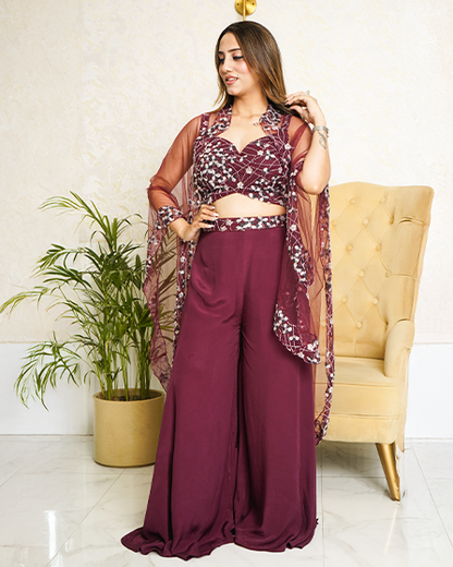 Elegant Wine-Colored Indo-Western Palazzo Set