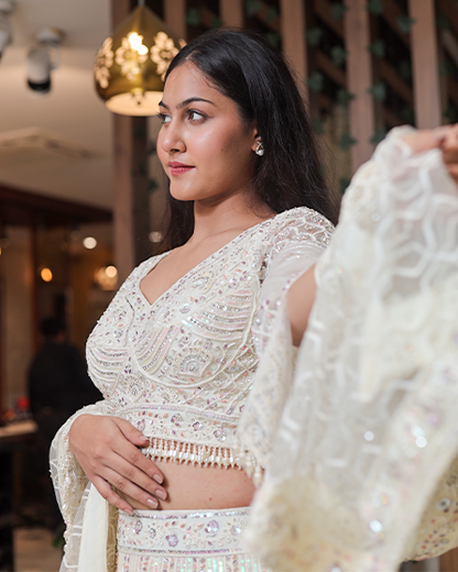 Moonlit Aura Off-White Lehenga Choli With Thread Work Dupatta