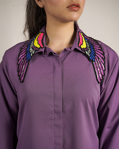 Modern Purple Tunic with Unique Patch Collar
