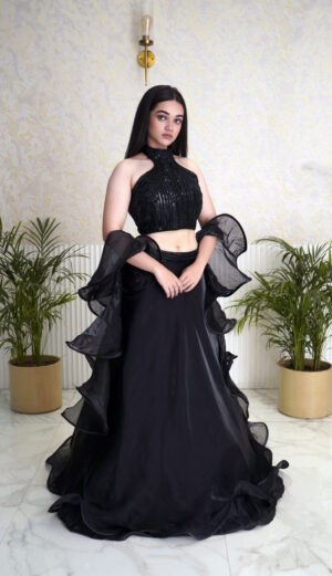 cocktails dress with frilled dupatta