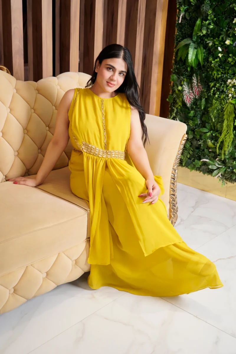 Trendy Yellow Sleevless Gown for Womens