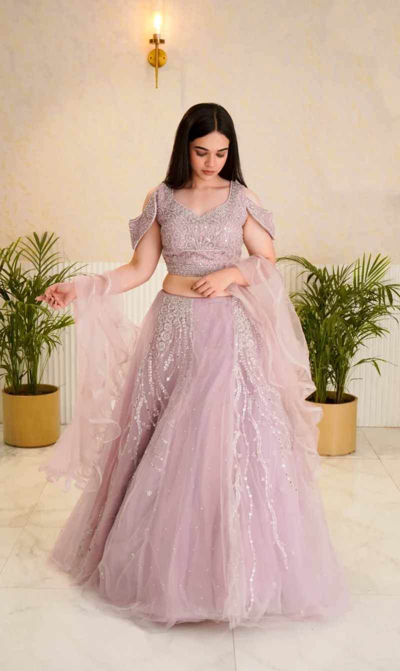 Meave Color Off-Shoulder Crop Top with Dupatta