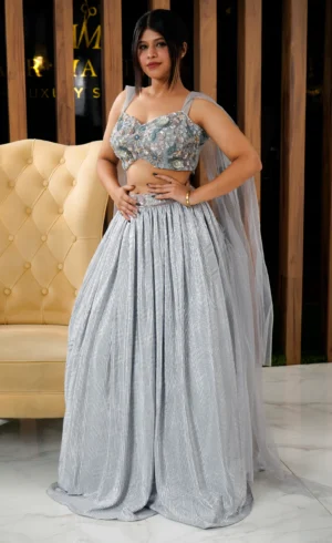 Stylish Grey Crop Top with Dupatta