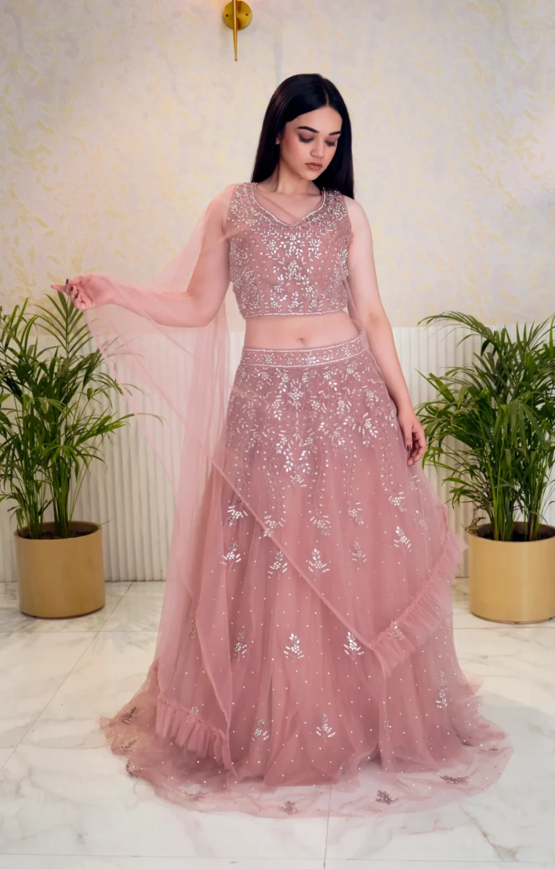 Gorgeous Party Wear Rose Pink Crop Top with Dupatta for womens