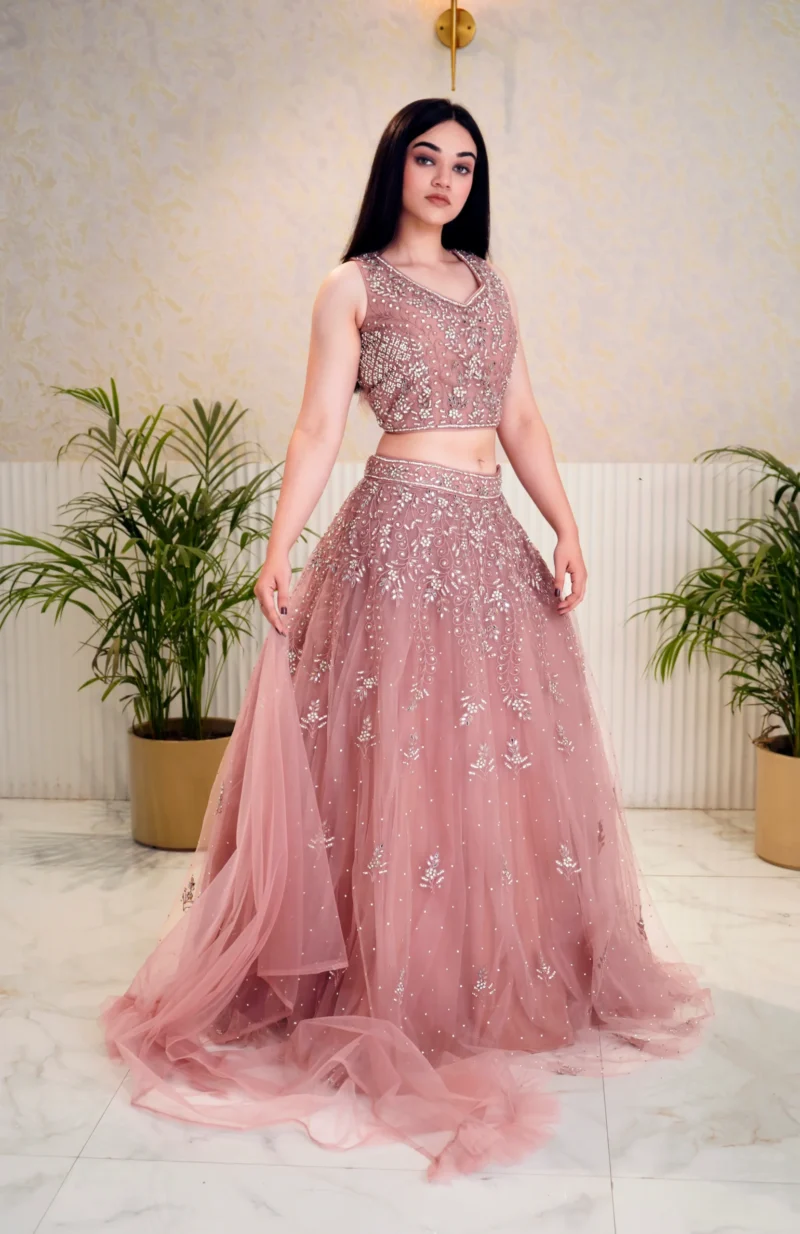 Gorgeous Party Wear Rose Pink Crop Top with Dupatta for womens