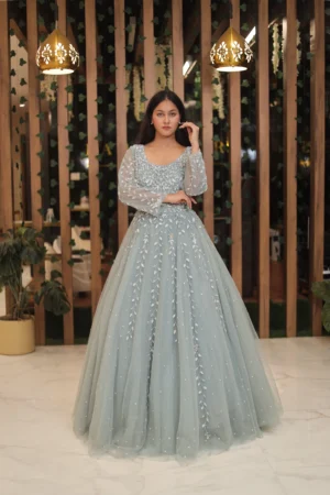 Ice Blue Designer Gown For Womens