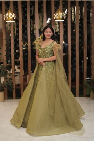 Latest Designer Olive Green gown For Womens